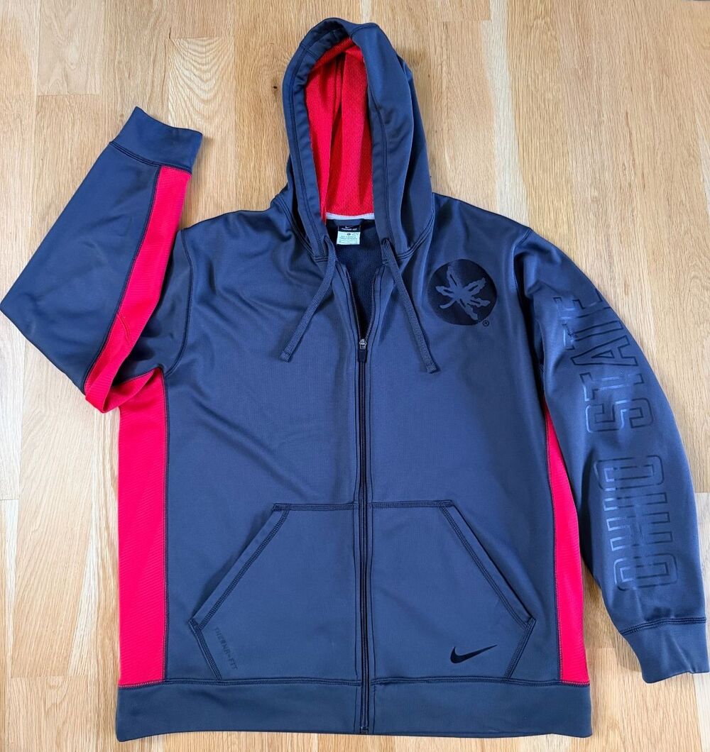 Ohio State Buckeyes Jacket Mens XL Gray Full Zip Hoodie Therma Fit Nike/Rip